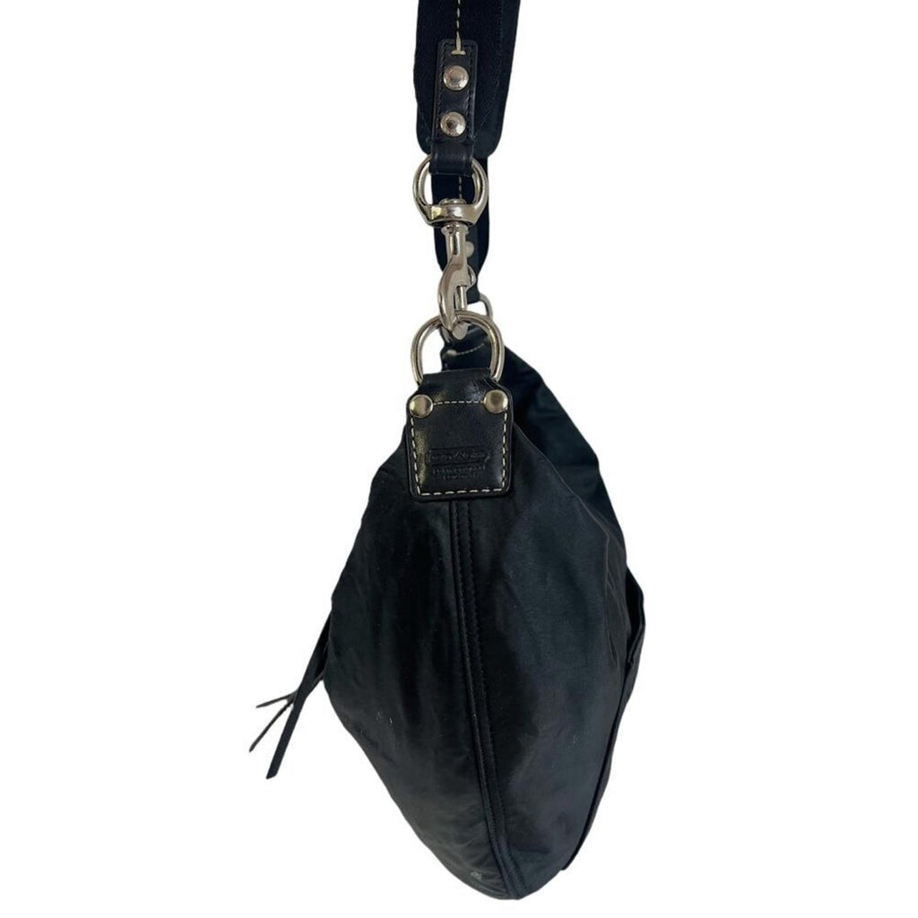 Coach Signature Soho Hobo Black Nylon Semicircle Shoulder Bag Sateen