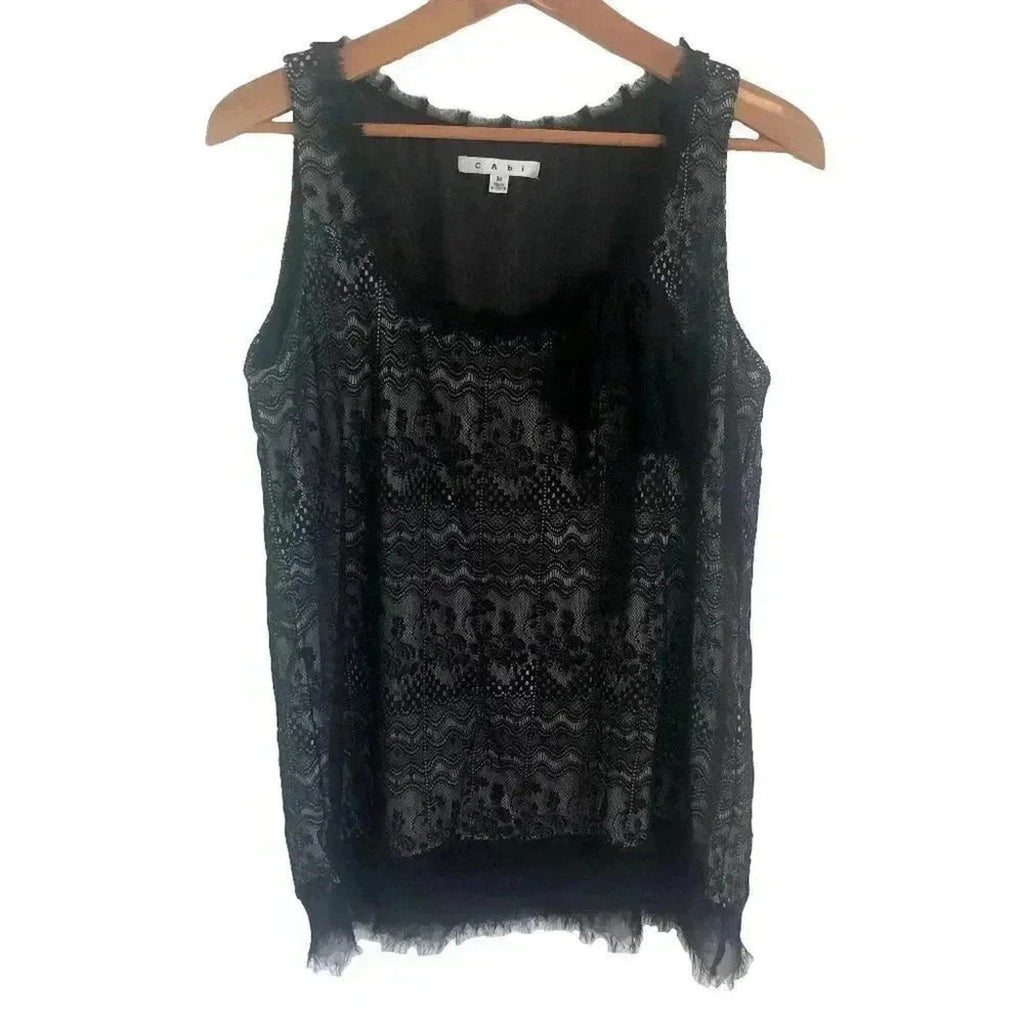 Cabi Black Lace Bow Tank Nude Underlayer Style 552 Office Work Women's Size M