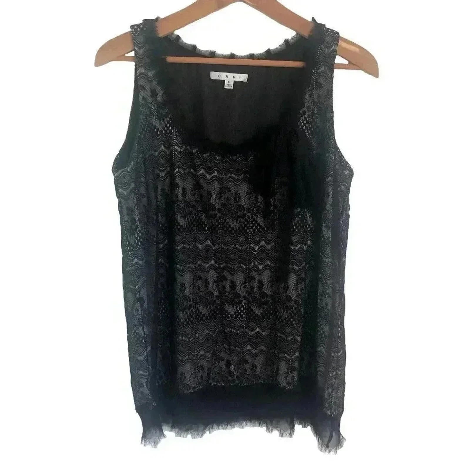 Cabi Black Lace Bow Tank Nude Underlayer Style 552 Office Work Women's Size M