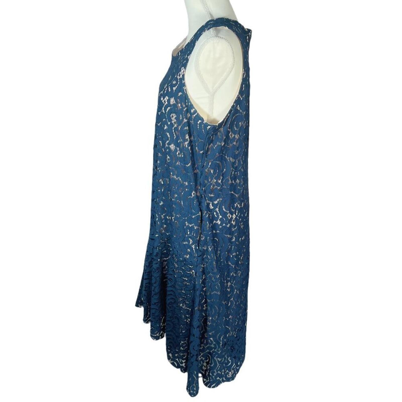 Anthropologie Maeve Vienne Navy Blue Lace High Low Dress Women's Size L