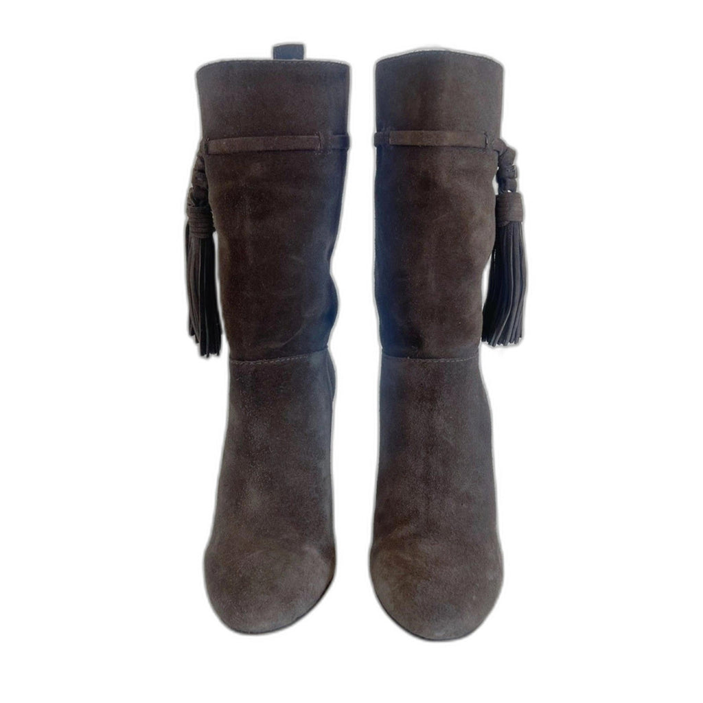 Vince Camuto Fermel Brown Suede Mid Calf Boot Slouchy Tassel Women's Size 6.5