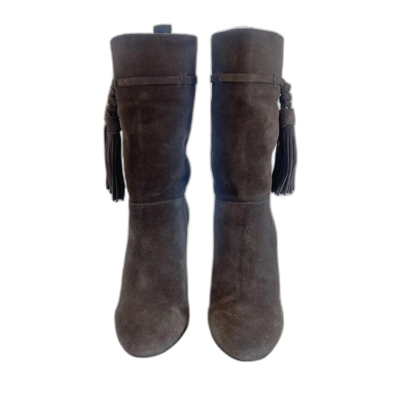 Vince Camuto Fermel Brown Suede Mid Calf Boot Slouchy Tassel Women's Size 6.5