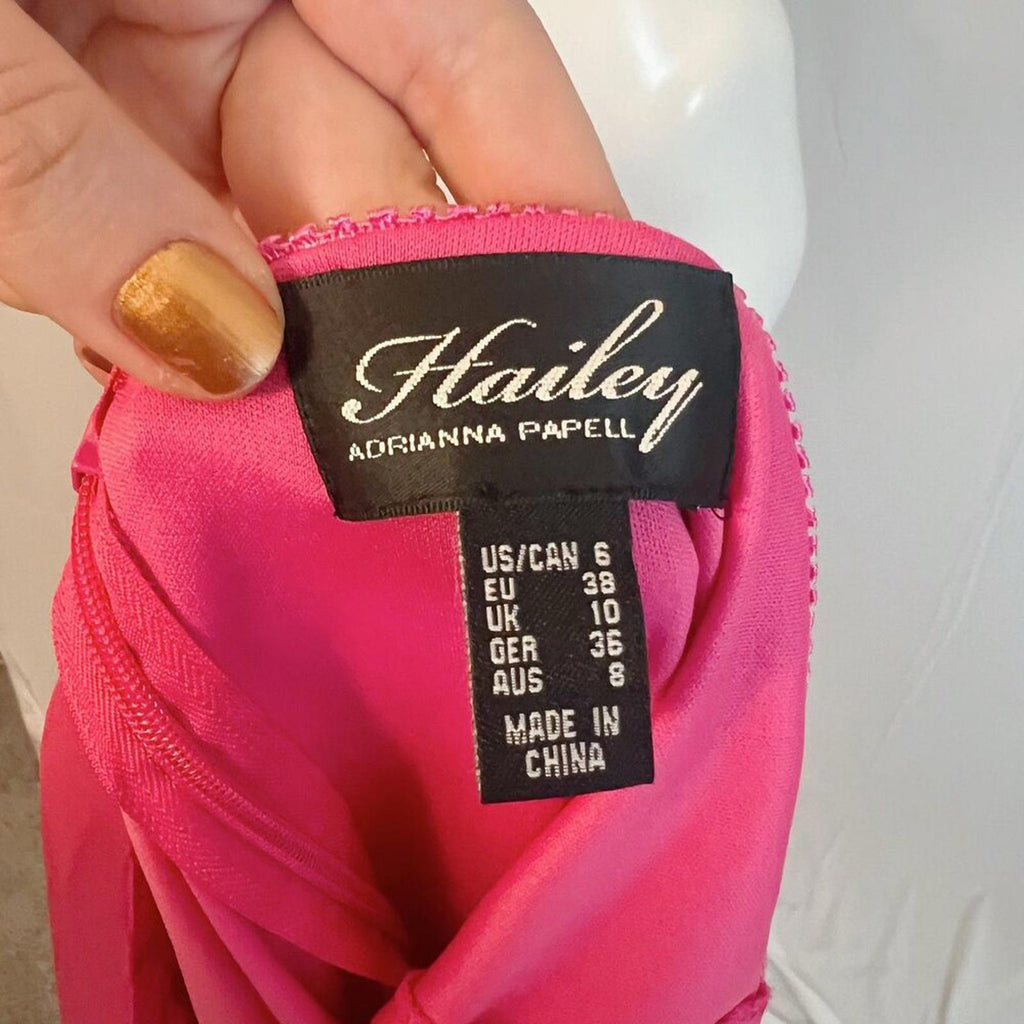 Hailey by Adrianna Papell Hot Pink Chiffon High Low Dress Layered Summer Size 6