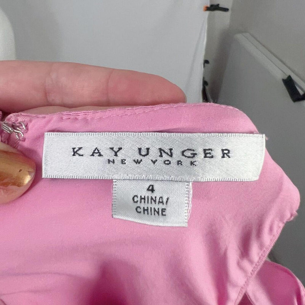 Kay Unger Nellie Ruffle Dress in Peony Pink Sleeveless Cocktail Dress Size 4