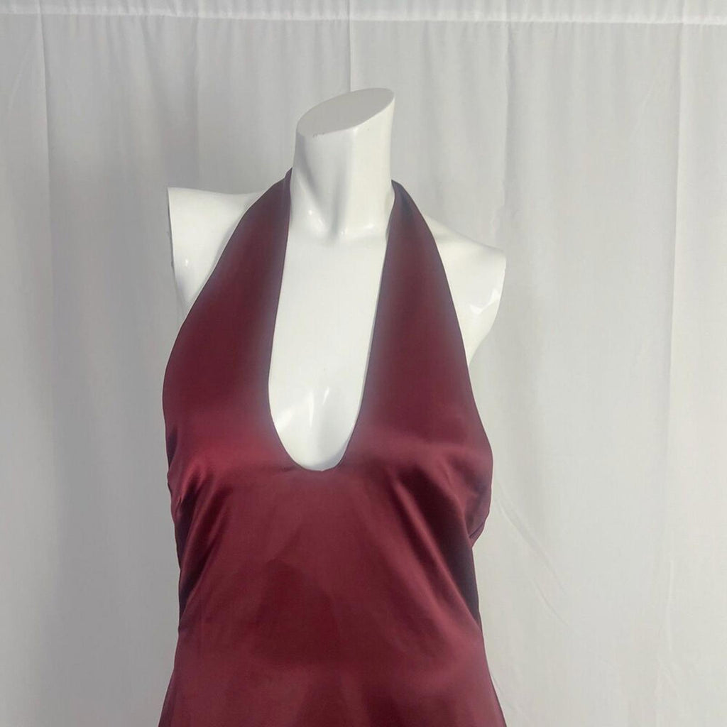 Jason Wu Burgundy Satin Halter Neck Slip Midi Dress Plunging Women's Size M