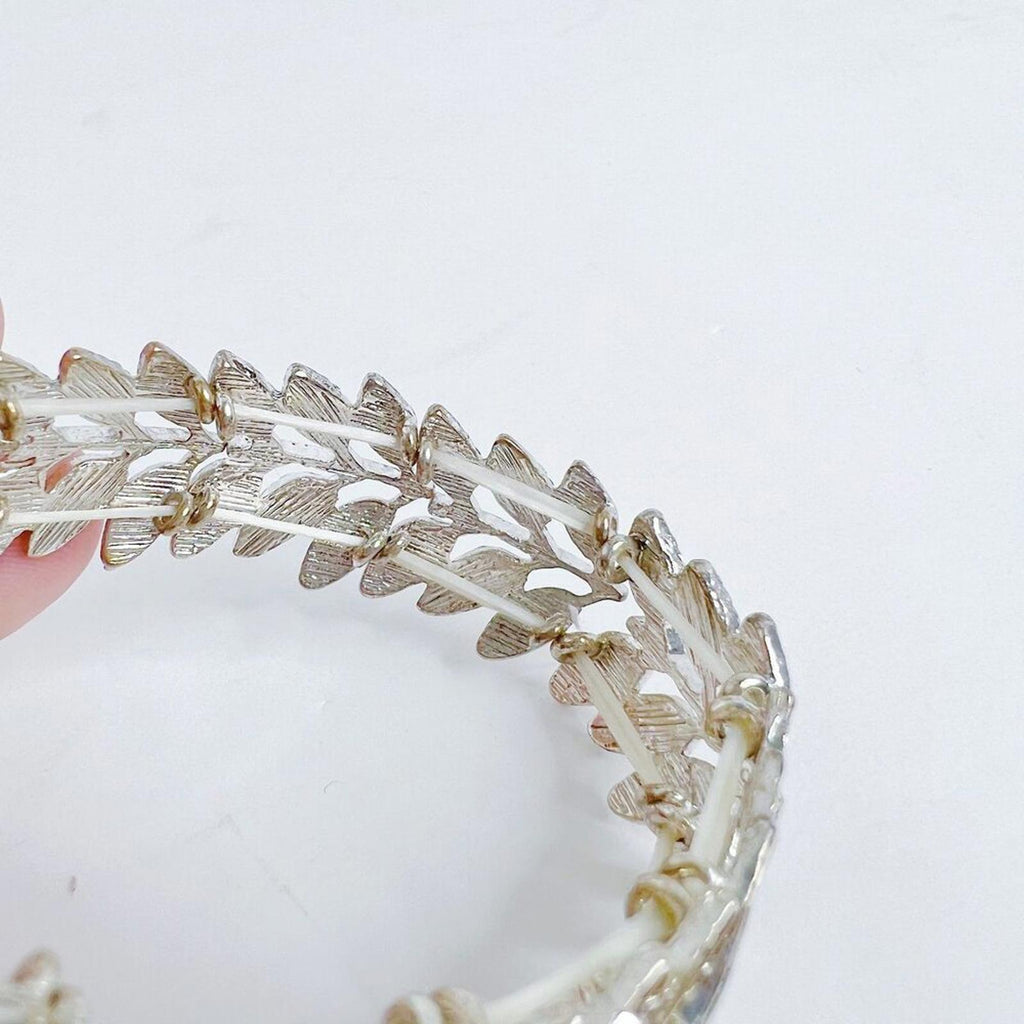 Silver Wreath Bracelet Leaves Willow Branch Elastic Boho Chic Bohemian