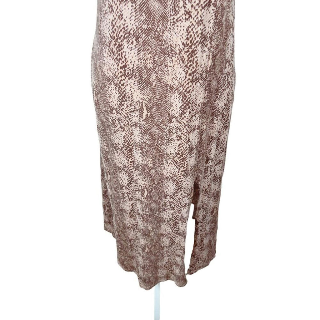Urban Outfitters UO  Pink and Brown Snakeprint Midi Dress Slit Women's Size M