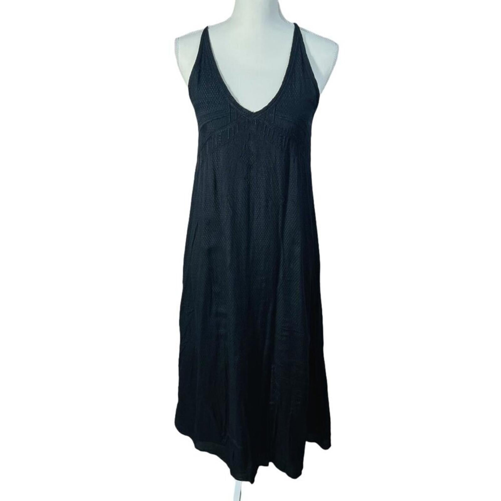 Vintage Black Embroidered V Neck Dress Women's Size 6