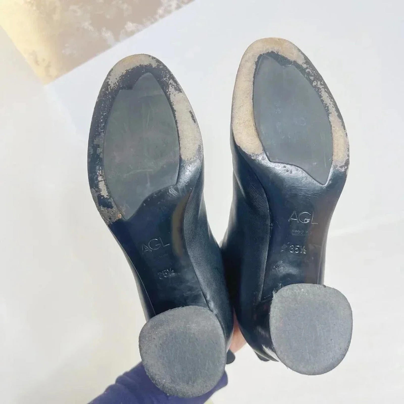 AGL Veta Precious Black Leather Ankle Boot With Tortoiseshell Heel Size 5.5