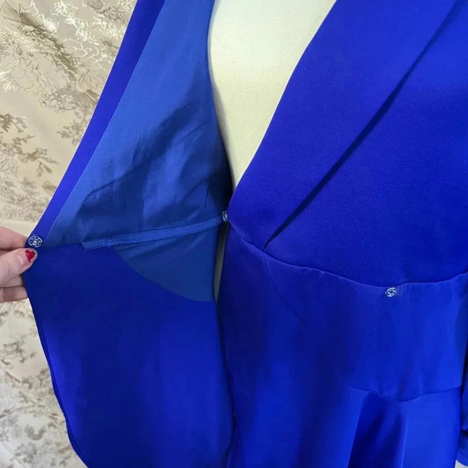 ALEXIA ADMOR Phoebe Ruffle Wrap Dress Blue Satin Dress Women's Size M