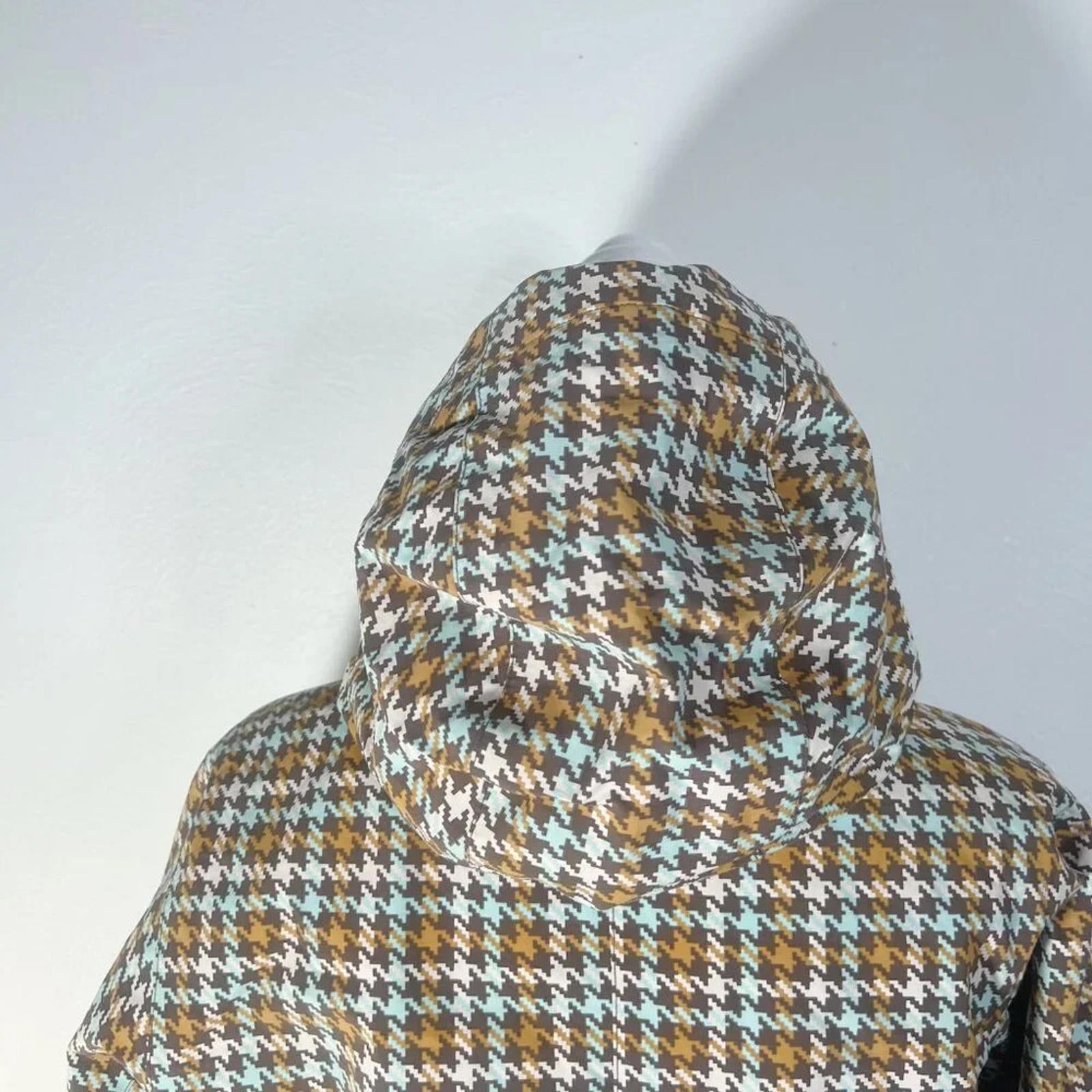Burton Houndstooth Brown and Blue Hardshell Ski Snowboard Jacket Women's Size L