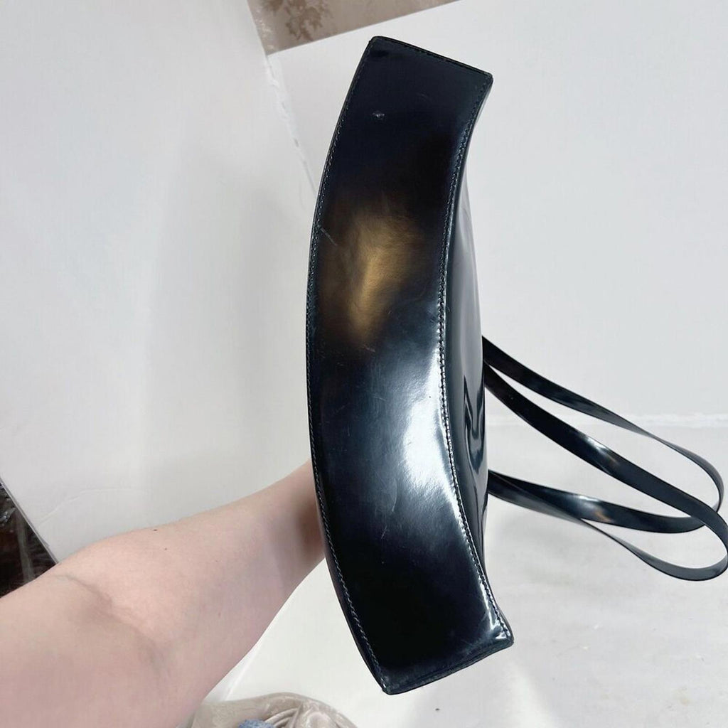 Coccinelle Black Patent Leather Shoulder Bag Purse y2k Contemporary Sleek
