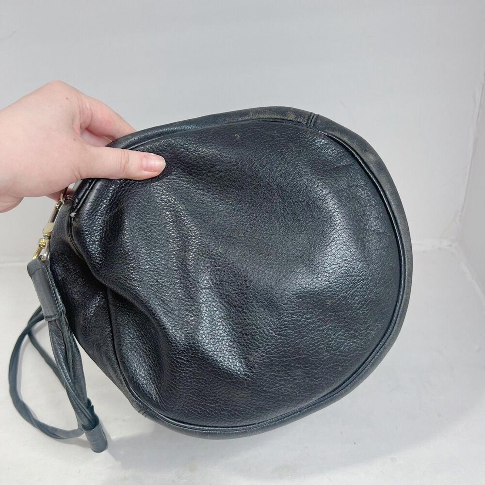 Longchamp RARE Vintage 90s Black Leather Drawstring Backpack Bag