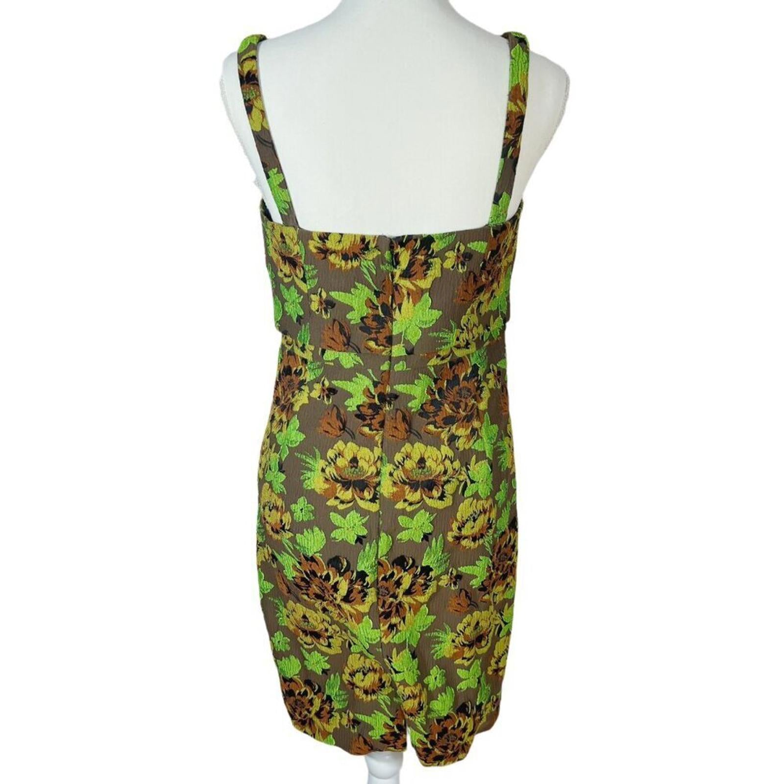 Moulinette Soeurs Anthropologie Green Brown Embroidered Jacquard Dress Size 8