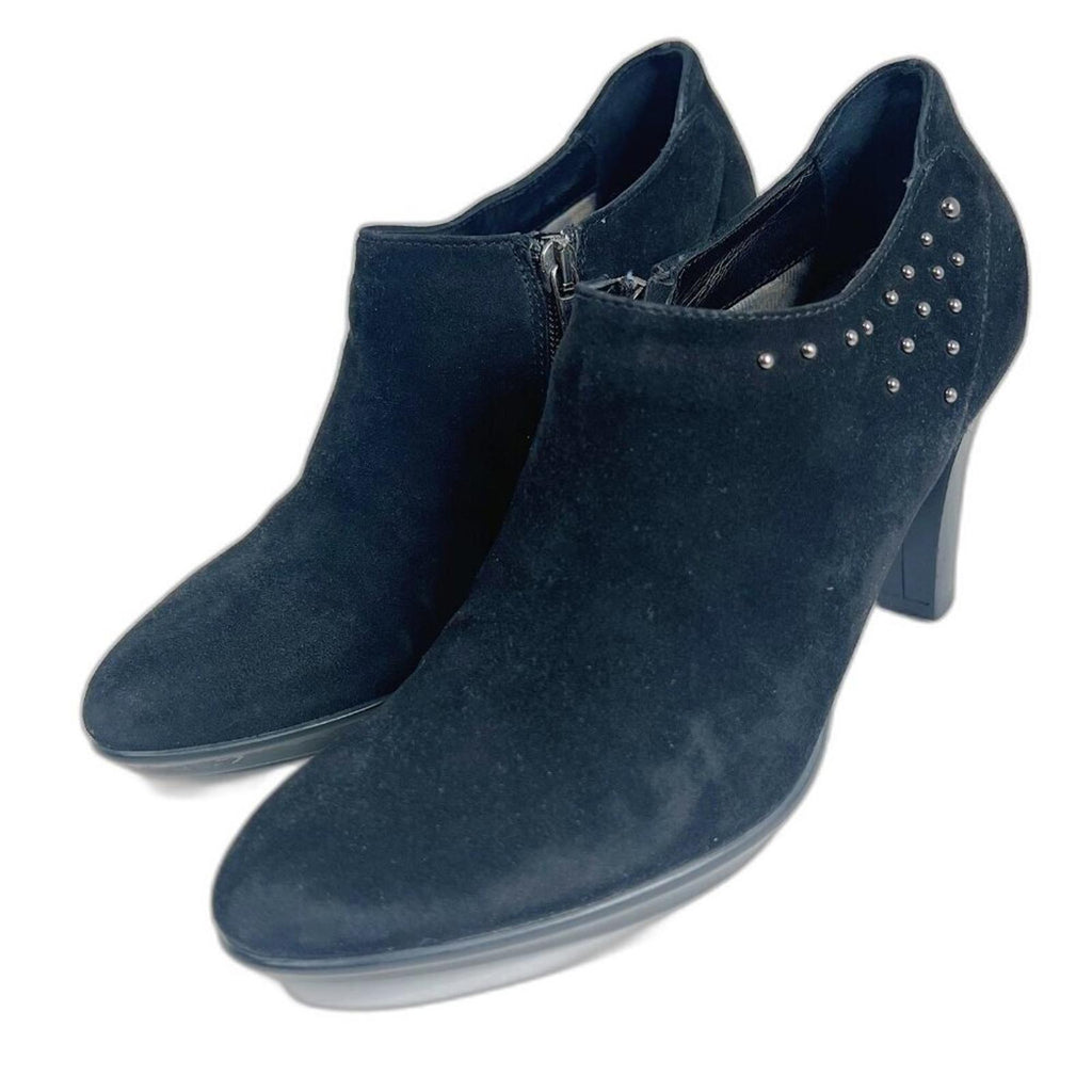 Aquatalia Rosy Bootie Black Suede Studded Heeled Ankle Boot Leather Size 7