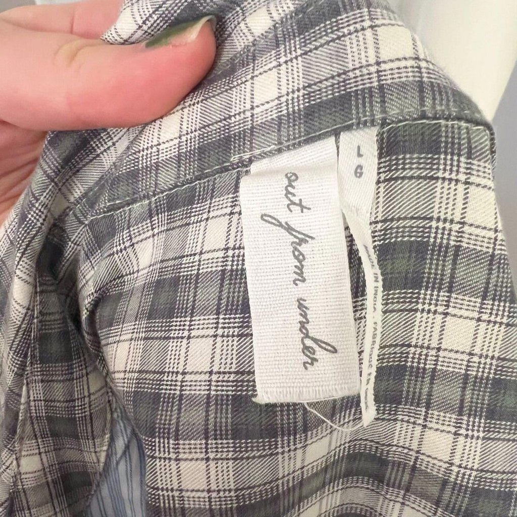 Out From Under Urban Outfitters Blue Pinstripe Grey Plaid Button Up Size L