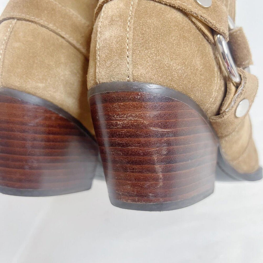 Marc Fisher Halie Tan Suede Booties Leather Ankle Boots Western Size 9