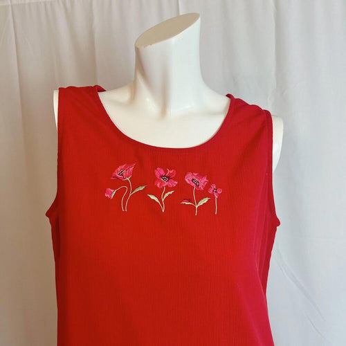 90s Vintage Teddi Red Column Maxi Dress Flower Embroidered Women's Size M