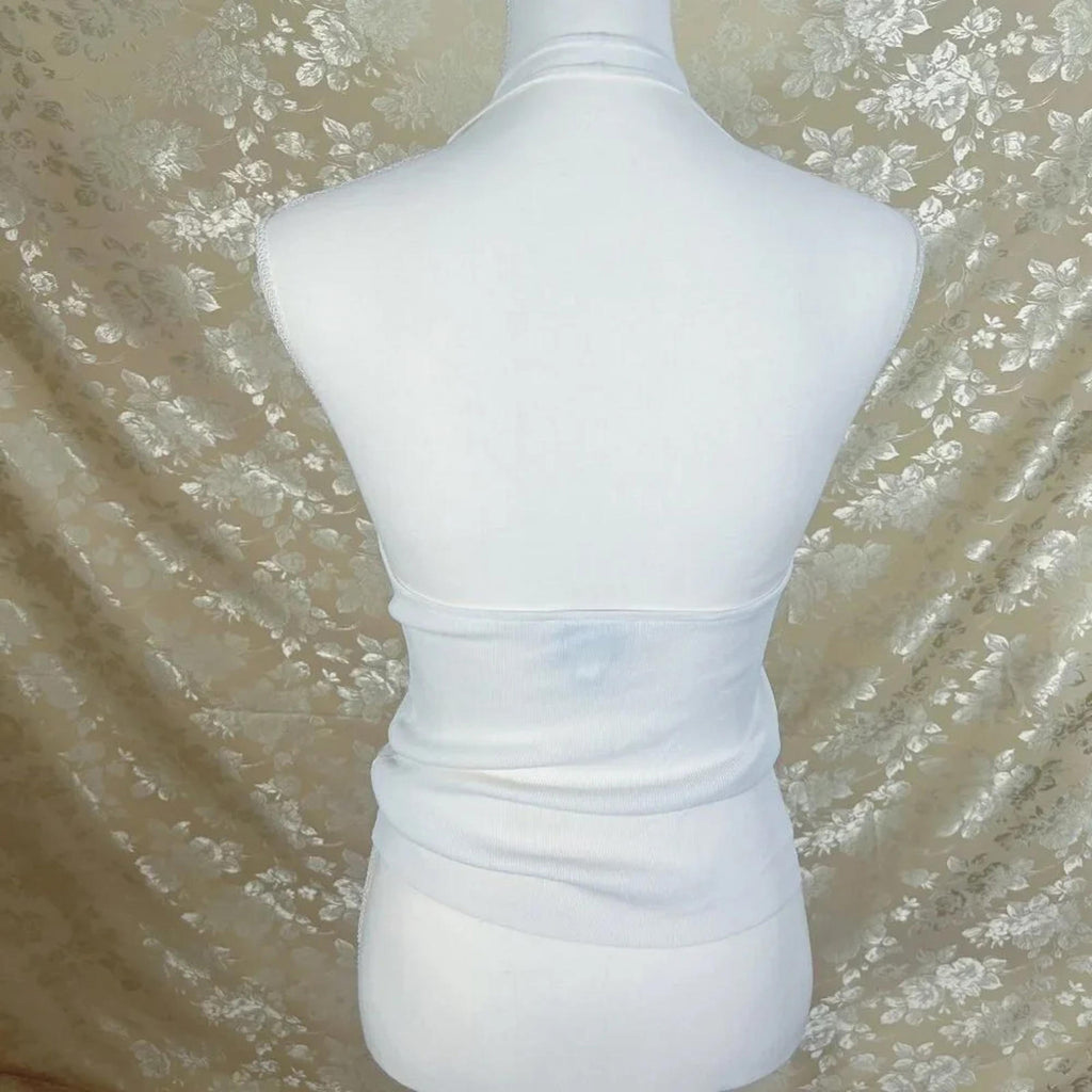 y2k Vintage Loft White Ribbed Crossover Halter Top Women's Size M