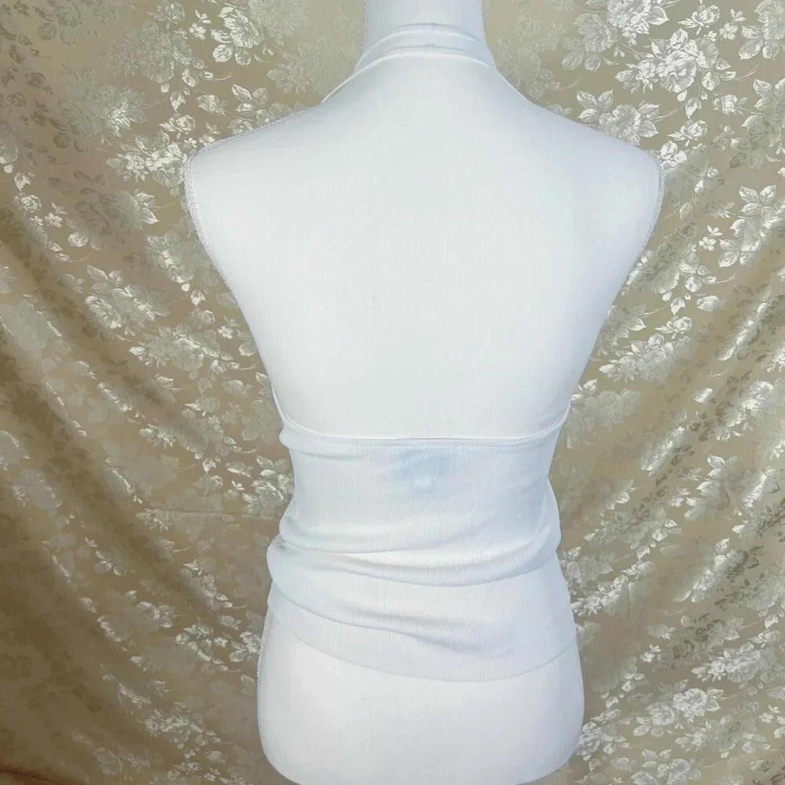 y2k Vintage Loft White Ribbed Crossover Halter Top Women's Size M