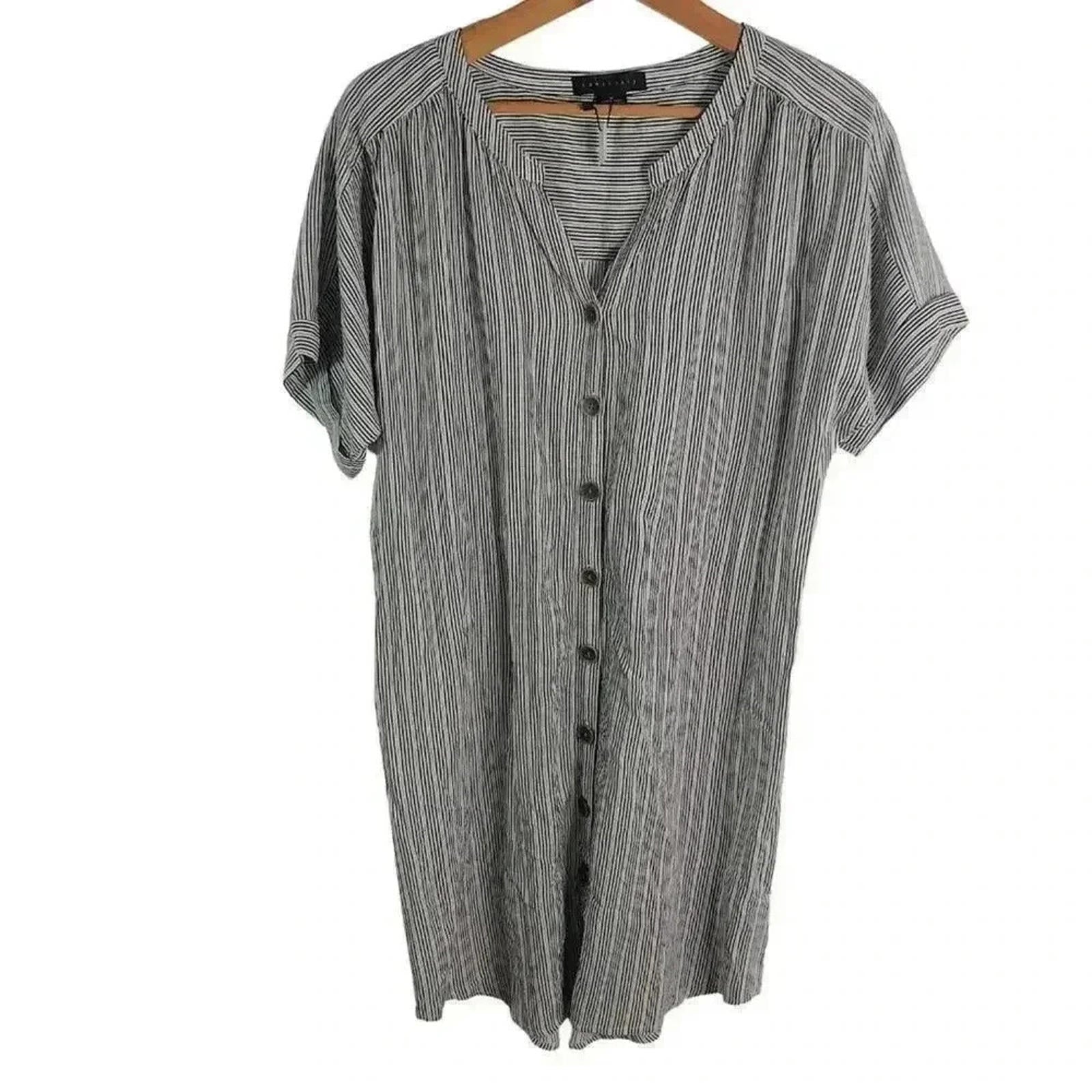 NWT Sanctuary Linen Striped Blue and White T Shirt Dress Tunic Nautical Size M