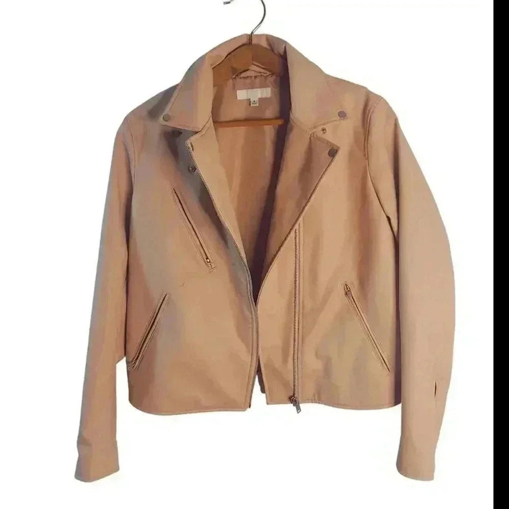 Light Pink Faux Leather Uniqlo Moto Jacket Women's Size M