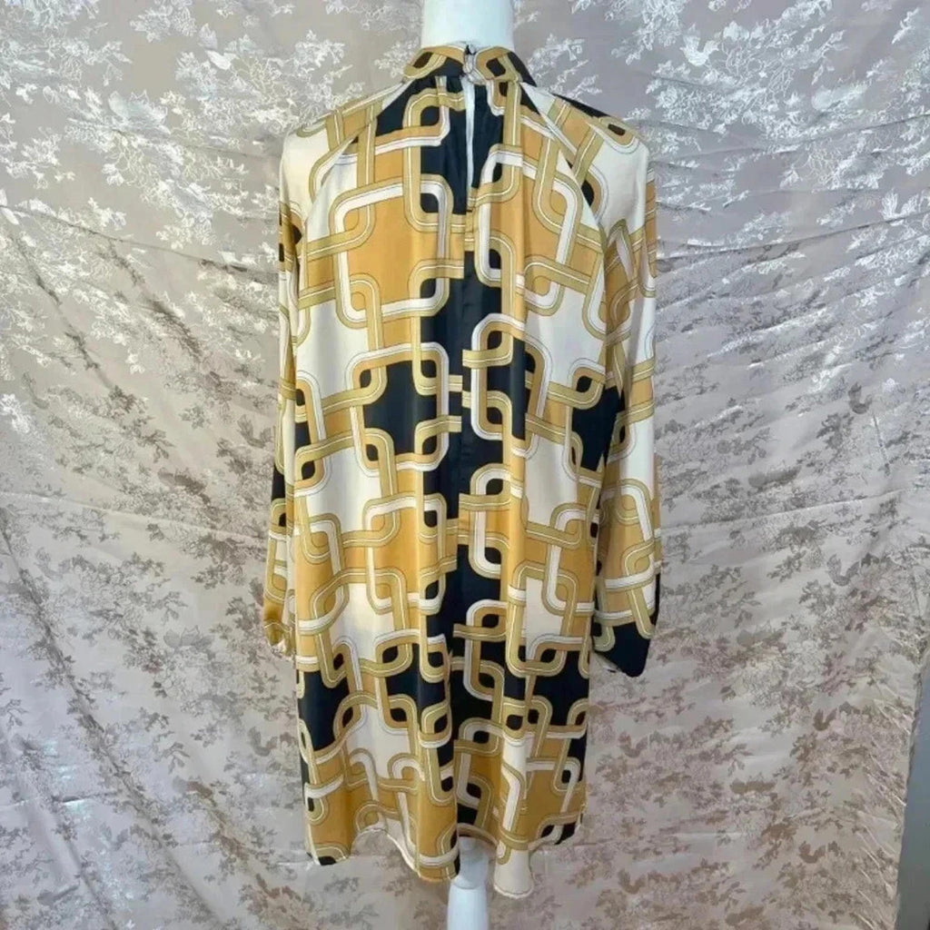 Richard Allen x H&M Stand-Up Collar Satin Dress Chain Pattern Size 6