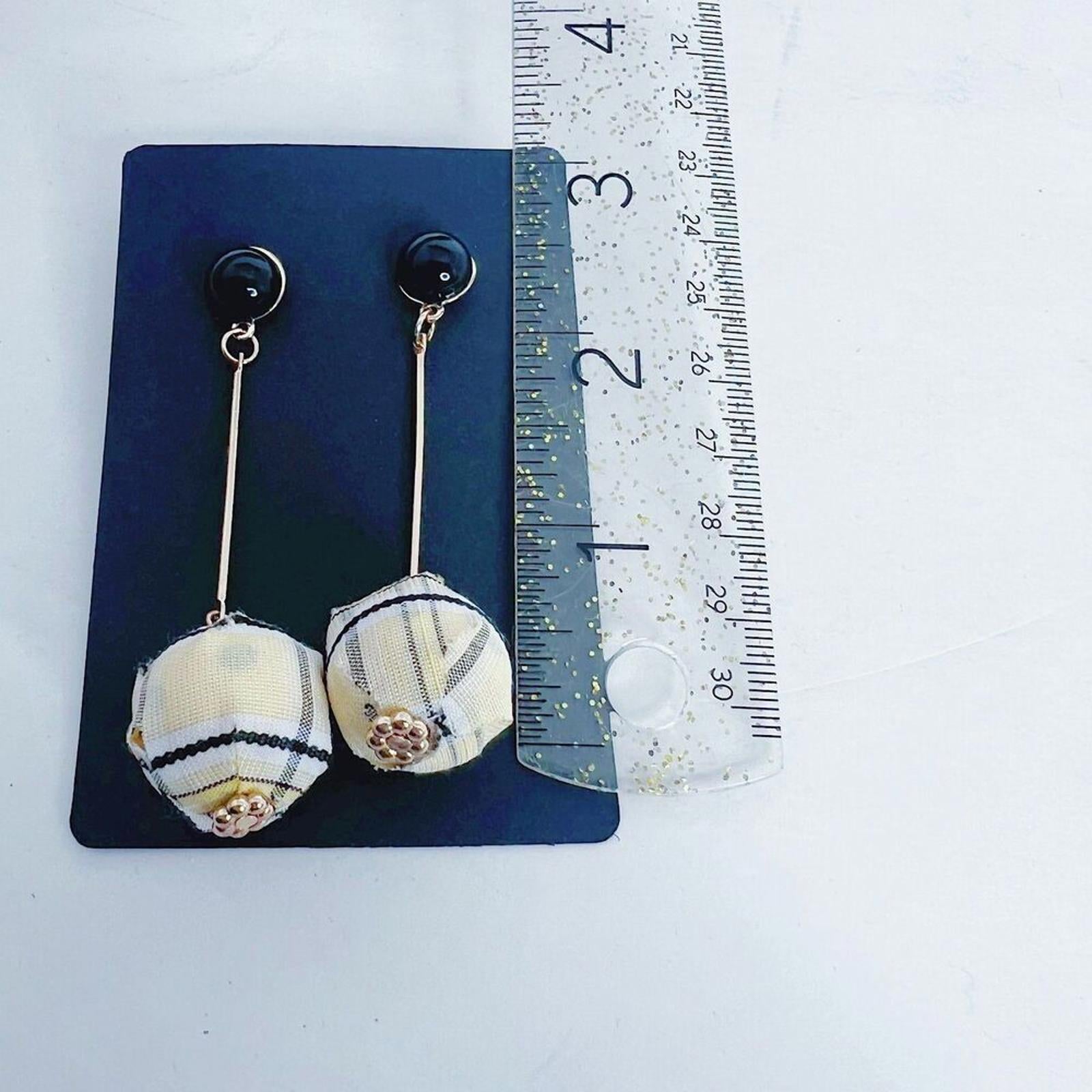 Yellow Black Plaid Ball Statement Drop Earrings