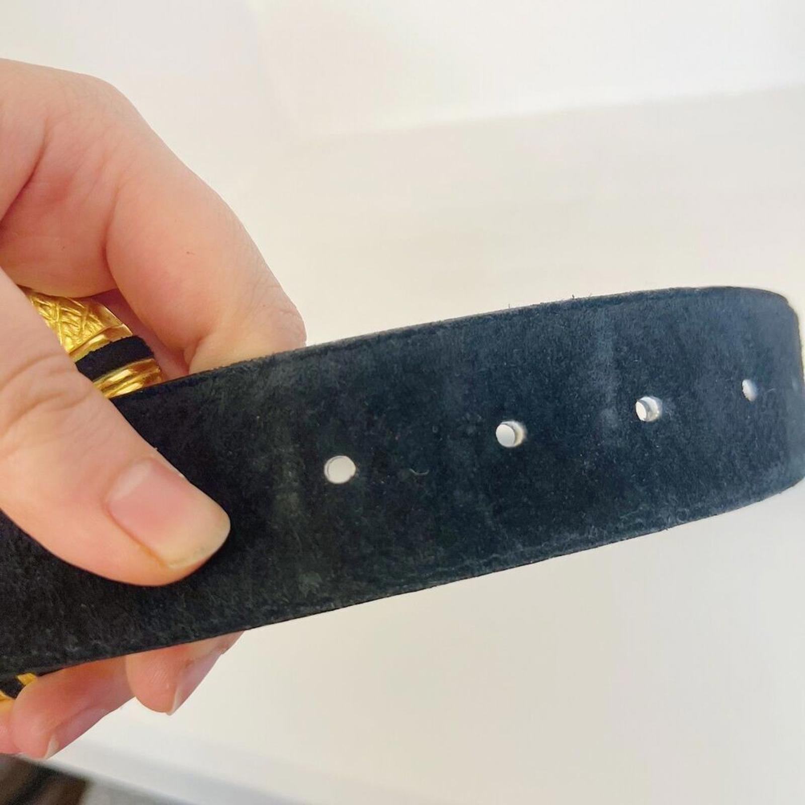 Magid Black Suede Belt Gold Statement Buckle Vintage 90s y2k Women's Size L