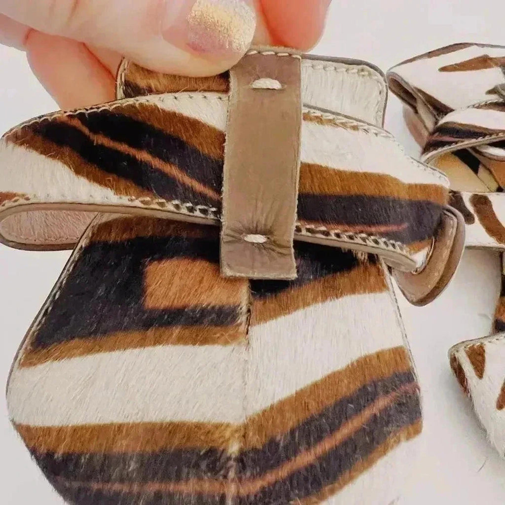 Gianvito Rossi Vintage Zebra Print Leather Cowhide Strappy Sandals Size 6.5 US