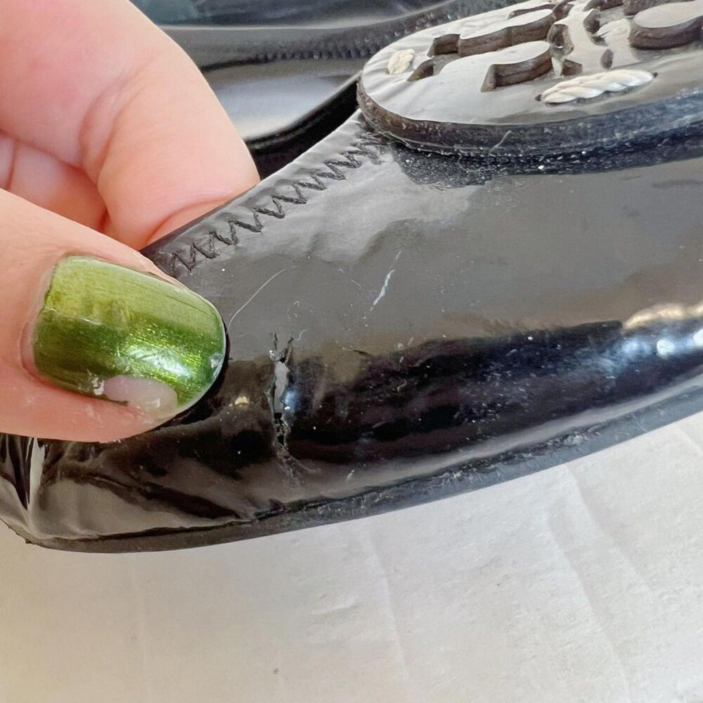 Tory Burch Reva Travel Black Patent Leather Ballet Flats Leather Emblem Size 9