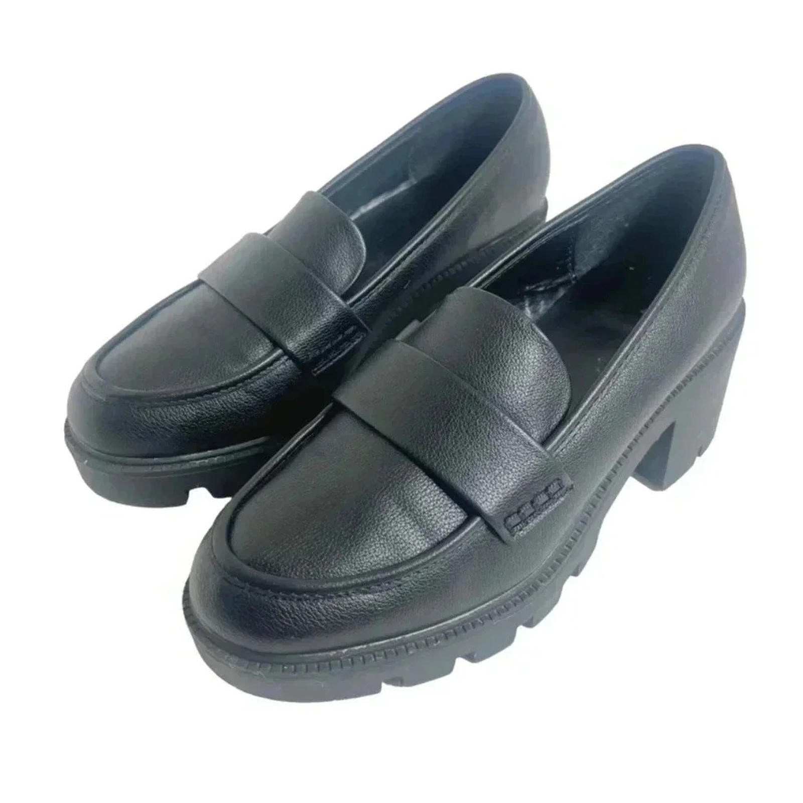 Dolce Vita Black Leather Platform Heeled Loafers Women's Size 10