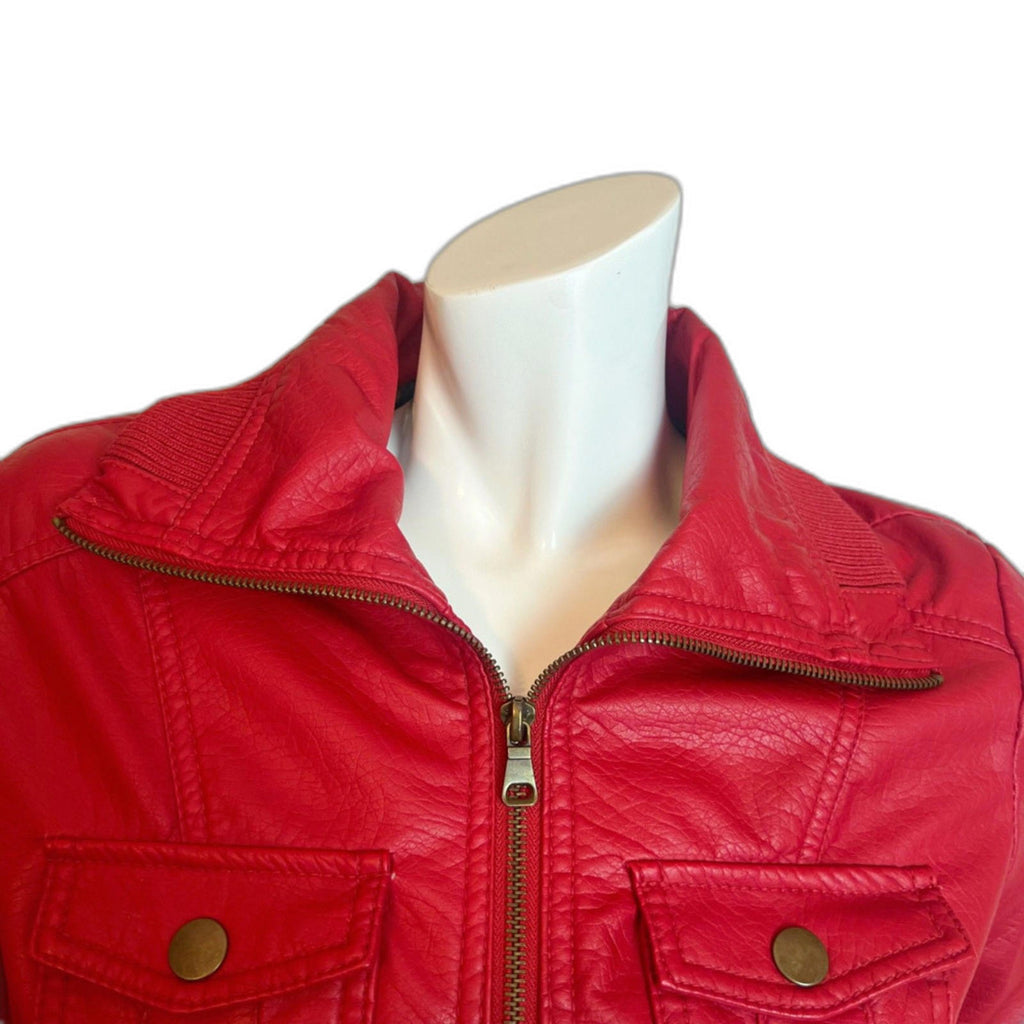 y2k Vintage Ci Sono by Cavalini Red Faux Leather Moto Jacket Women's Size M