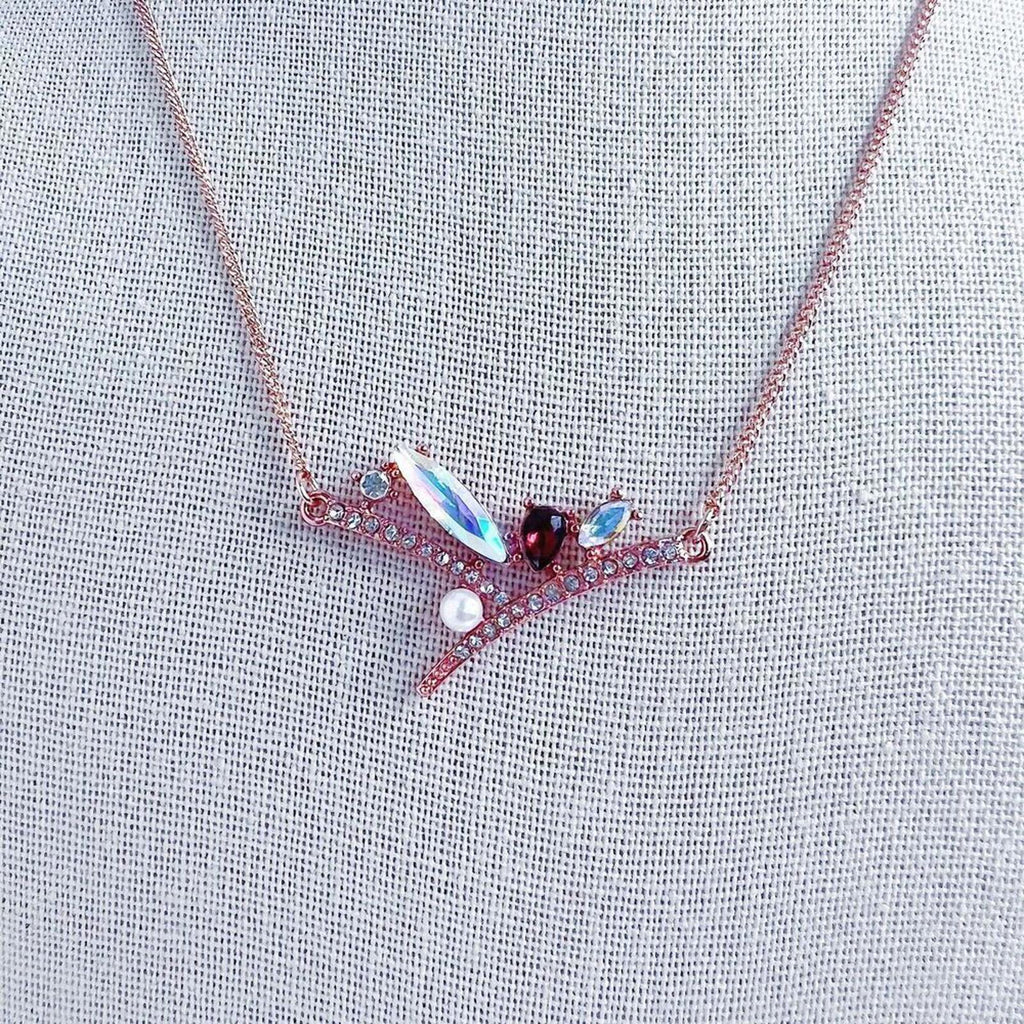 Rose Gold Jewelry Set Necklace and Earrings Rhinestone Floral Pendant