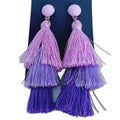 Pink Purple Layered Tassel Statement Earrings Boho Chic