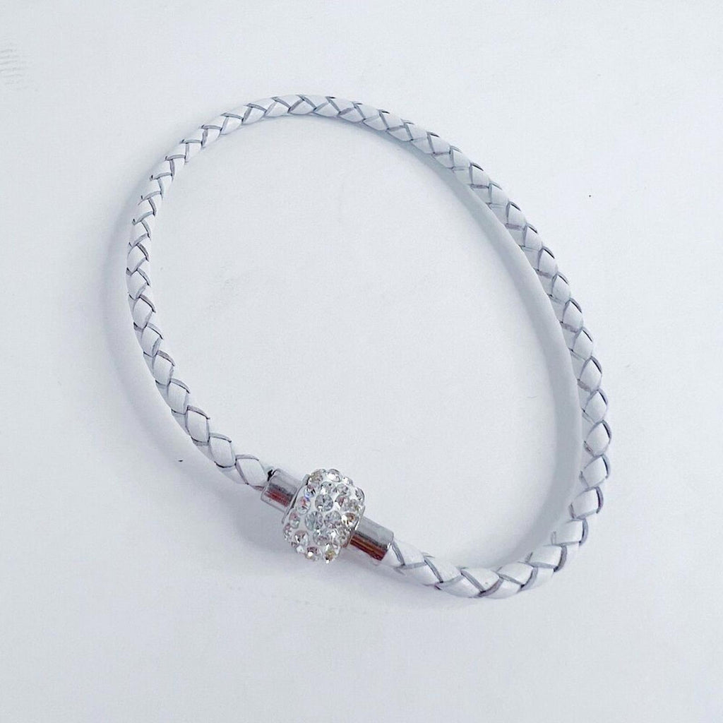 NWOT Leather Braided Bracelet Rhinestone Cluster Bead Clasp Bedazzled