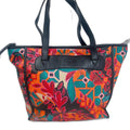 Fossil KeyPer Orange and Pink Flower Floral Tote Bag Black Leather Purse