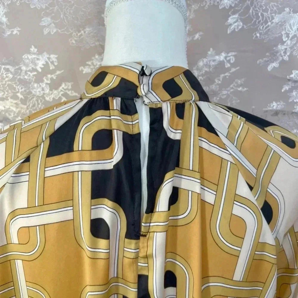 Richard Allen x H&M Stand-Up Collar Satin Dress Chain Pattern Size 6