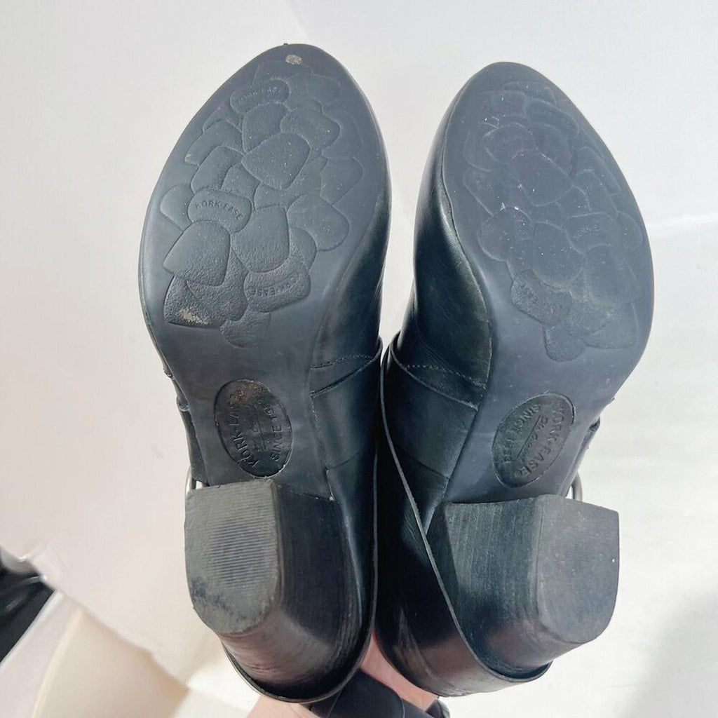 Kork-Ease Courtney Harness Slip On Biker Bootie Mule Black Leather Size 6