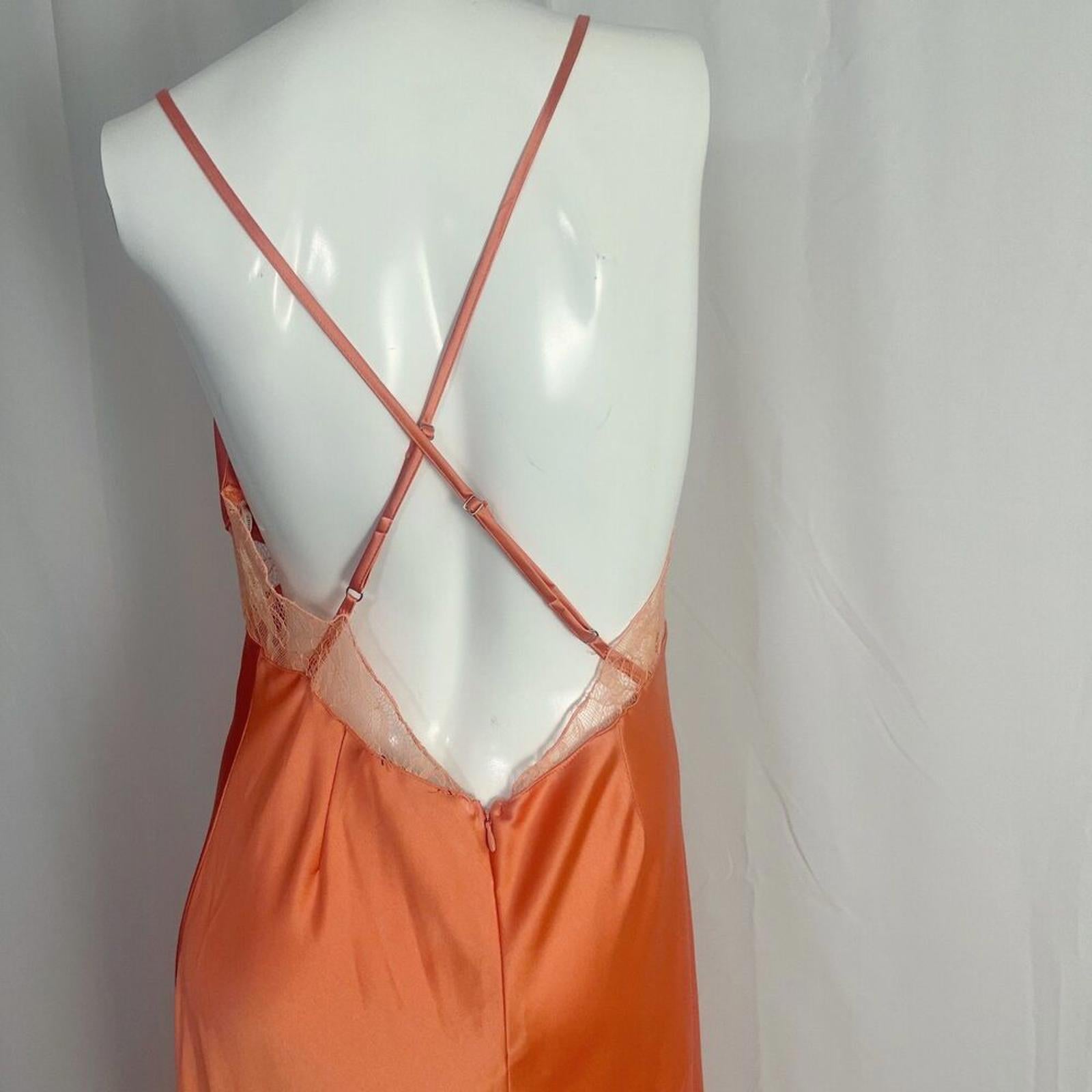 NWOT Forever 21 Salmon Orange Satin Slip Dress Lace Details Maxi Size XL