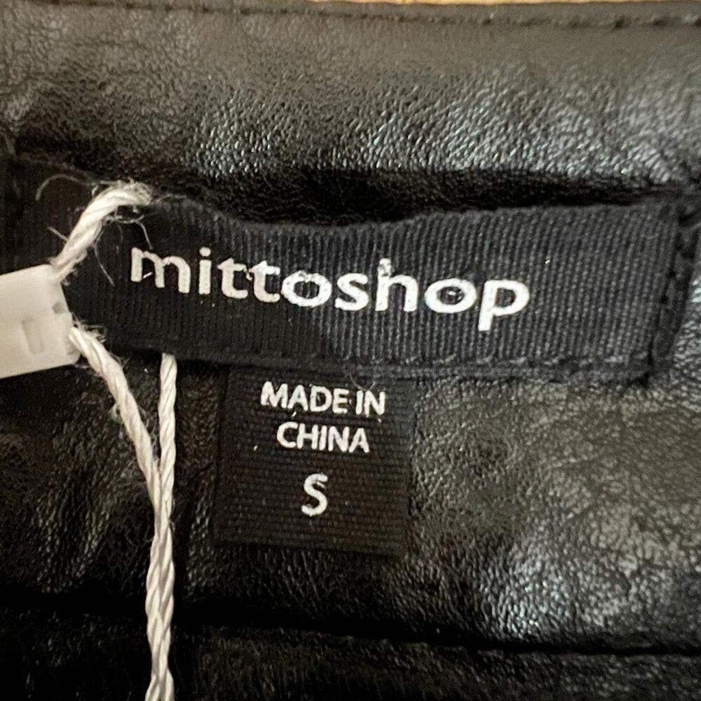 NWT Mittoshop Black Faux Leather Mini Skirt Zip Up Moto Skirt Women's Size S