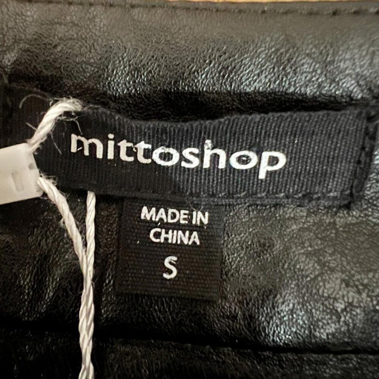 NWT Mittoshop Black Faux Leather Mini Skirt Zip Up Moto Skirt Women's Size S