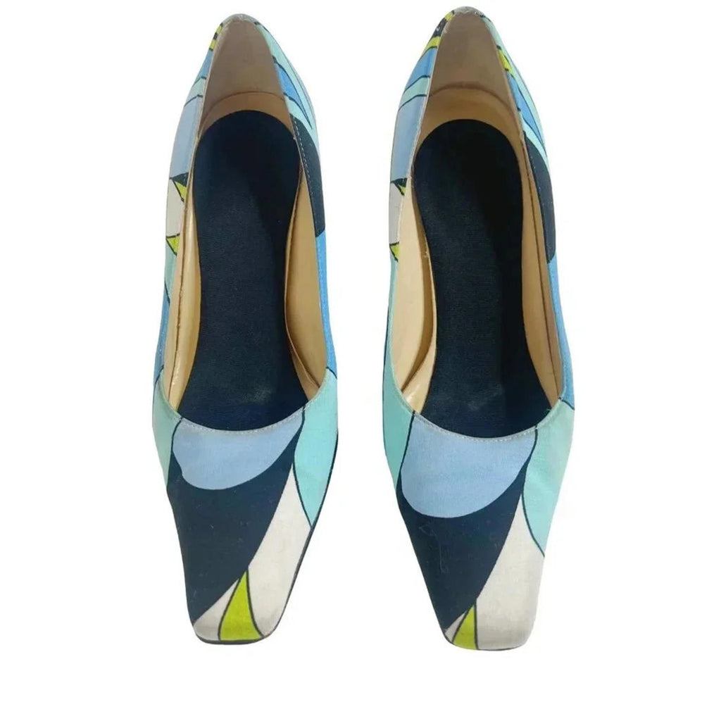 Y2K Vintage Karen Scott Blue and Green Mod Print Pumps Women's Size 6.5