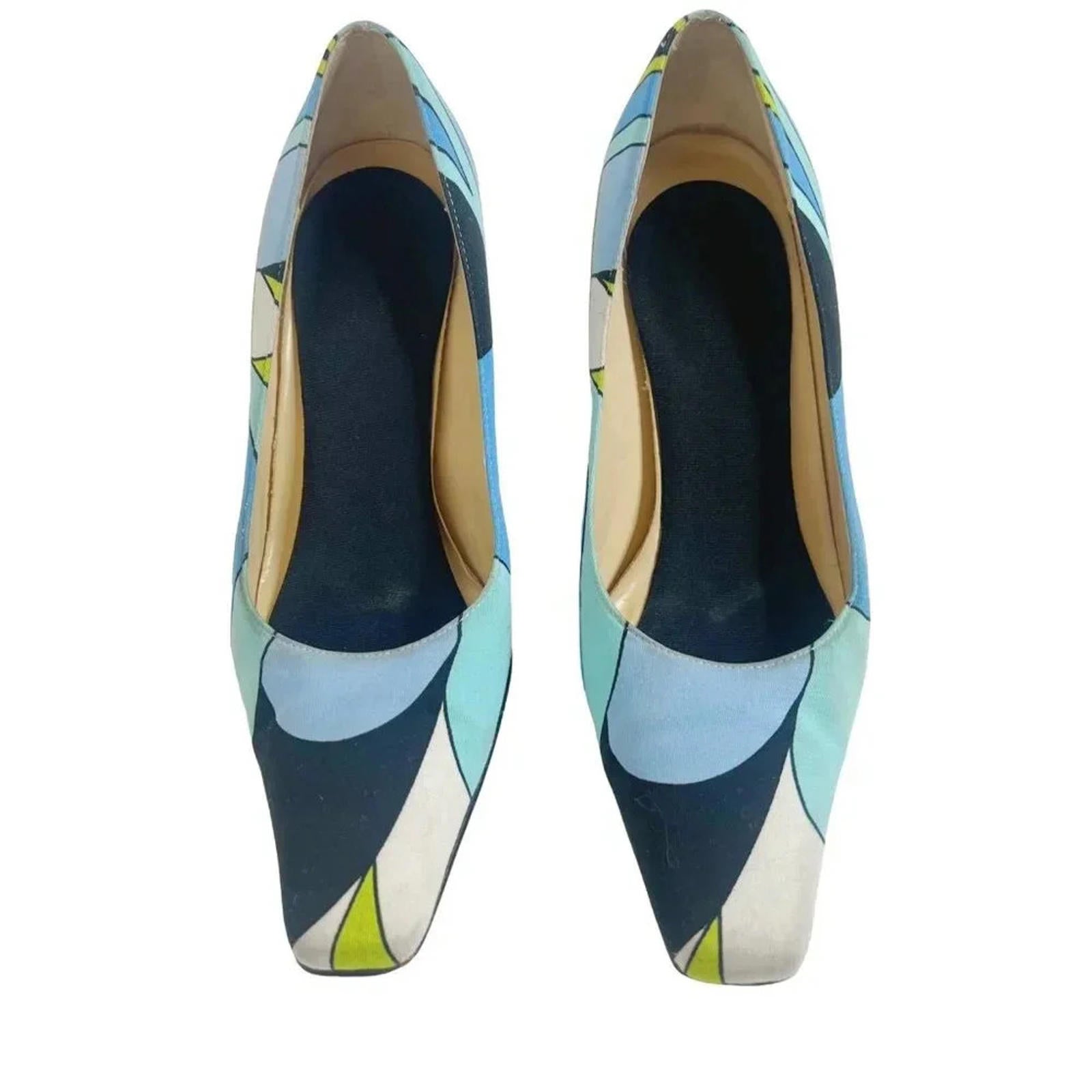 Y2K Vintage Karen Scott Blue and Green Mod Print Pumps Women's Size 6.5