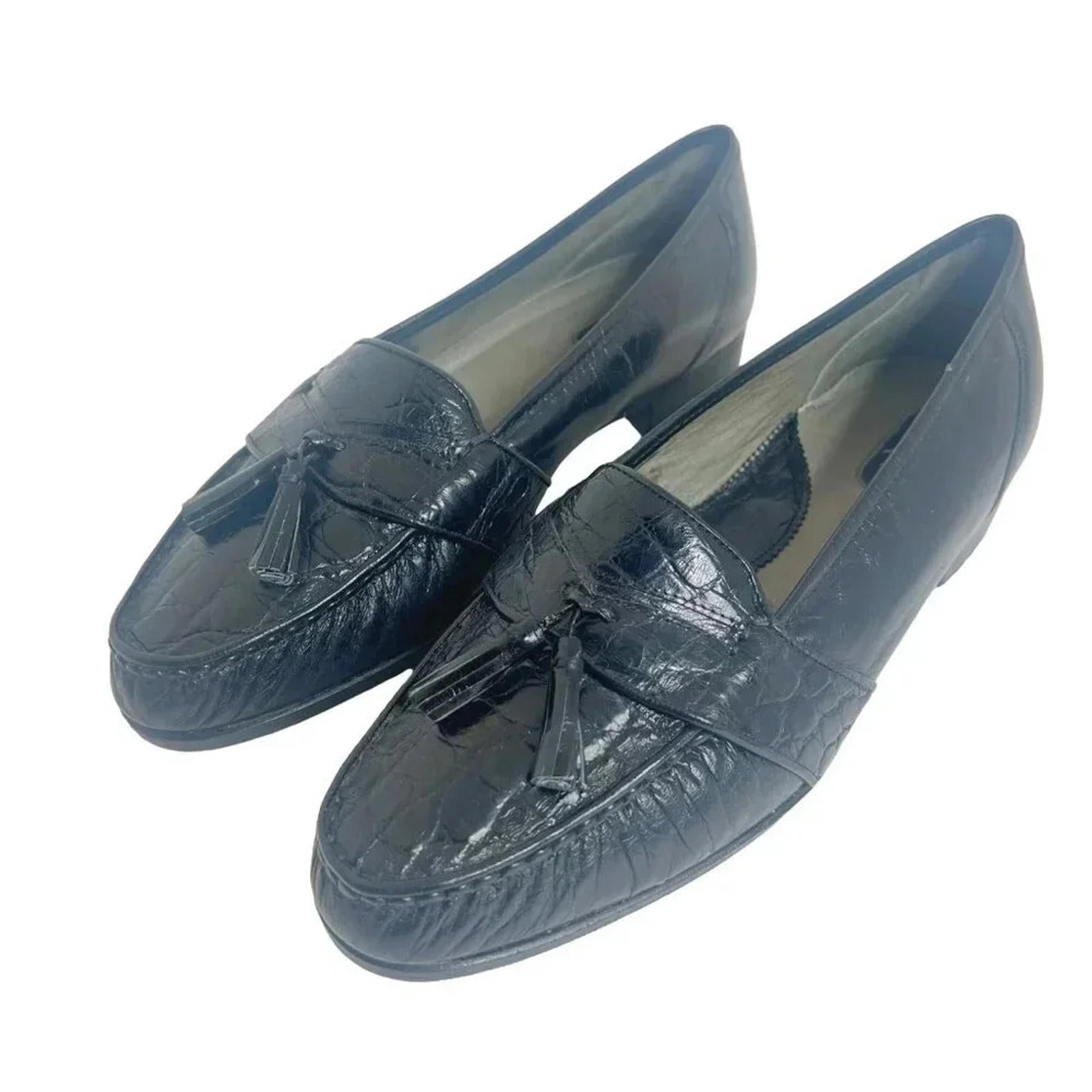 Michel Black Crocodile Leather Loafers With Tassel Size 9.5 US