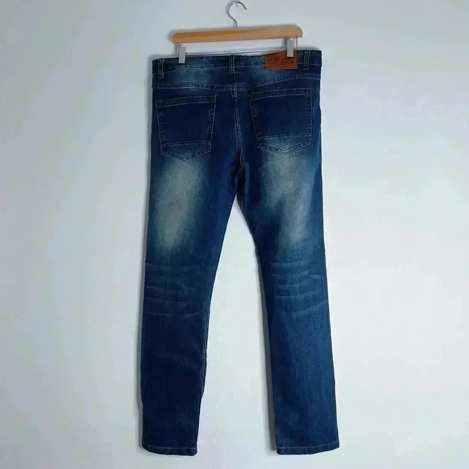 Stitches & Rivets Men's Slim Fit Jeans Dark Wash Mid Rise Size 34 x 32 Denim