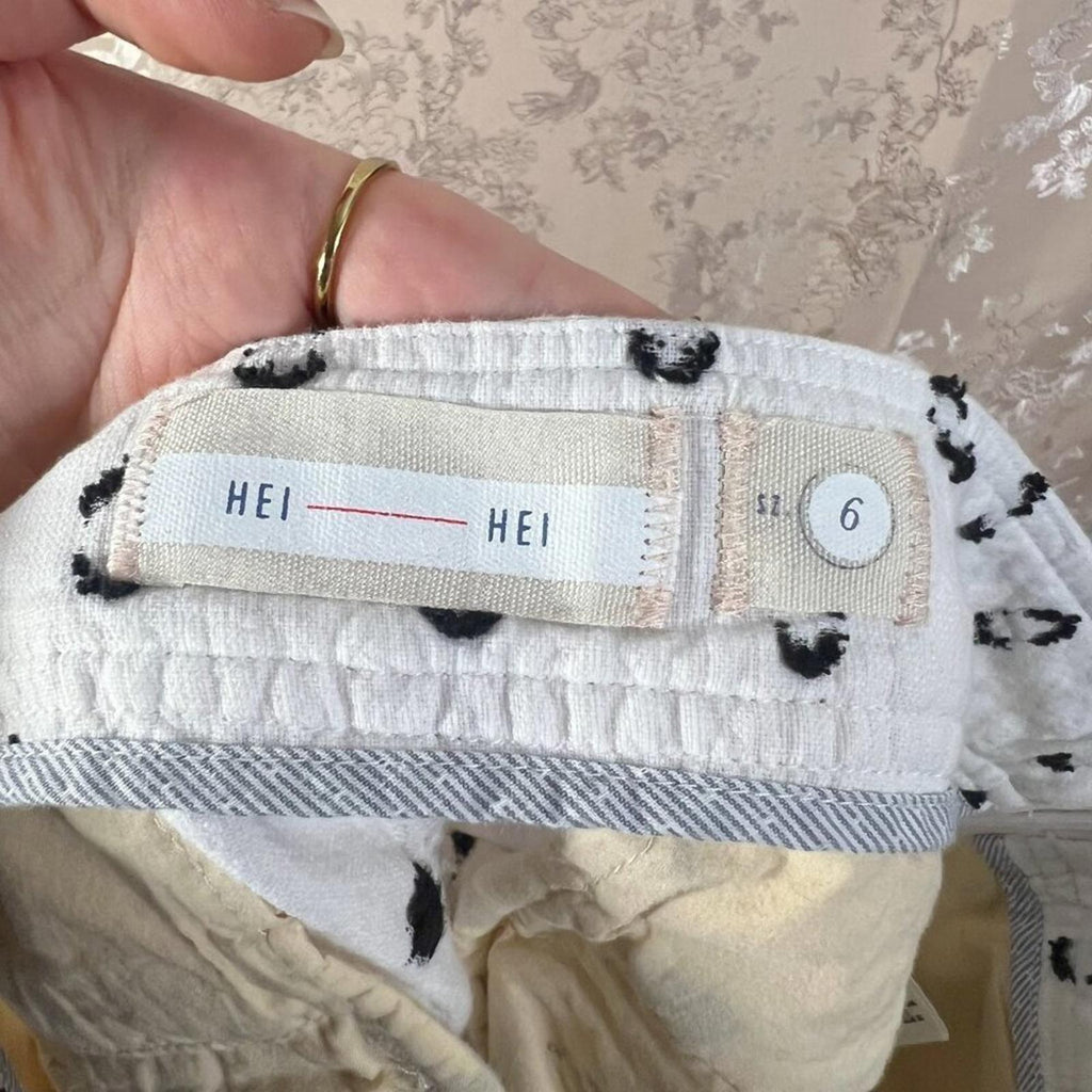 Anthropologie Hei Hei White Black Embroidered Dots Cotton Shorts Size 6