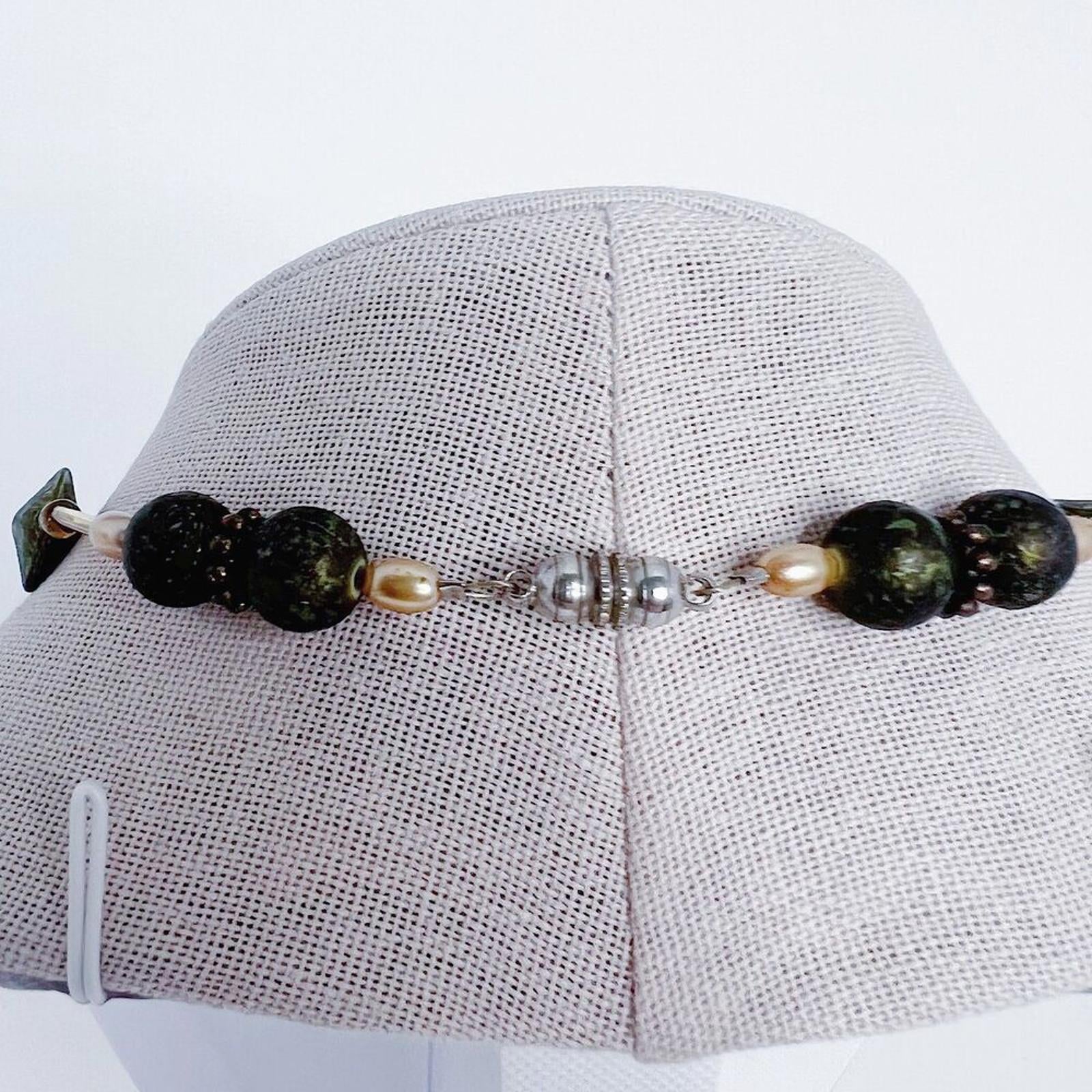Green Beaded Silver Pendant Statement Necklace Boho