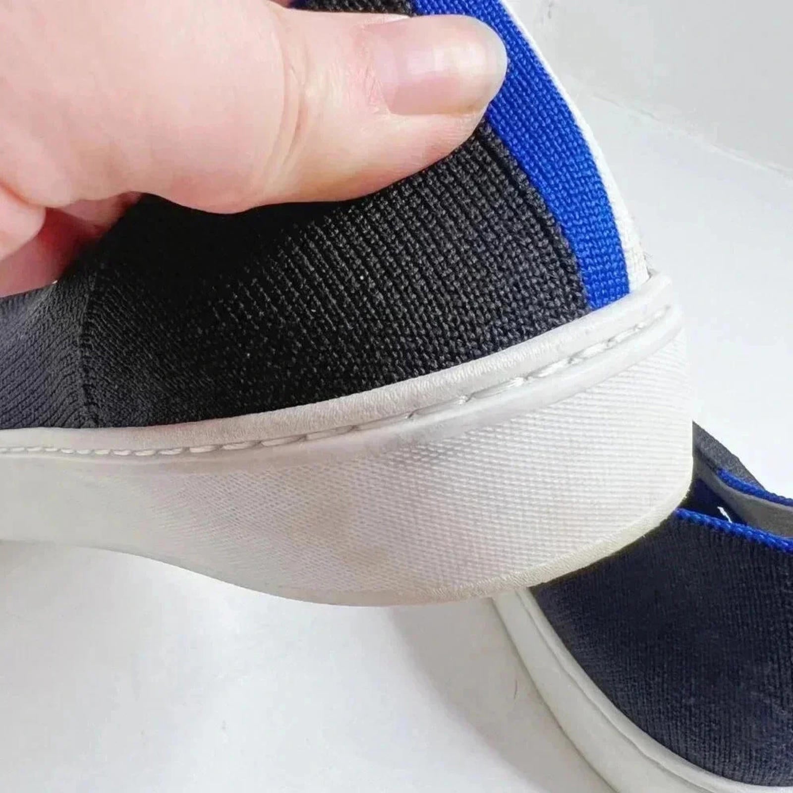 Rothy's Black Blue and White Stripes Slip On Sneakers Size 6
