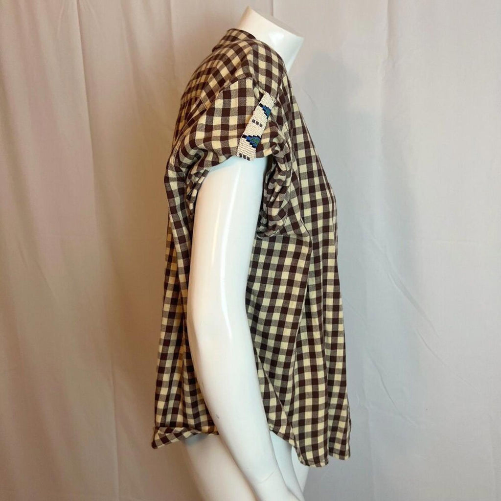 Vintage Ralph Lauren Denim & Supply Gingham Blouse Beaded Women's Size M